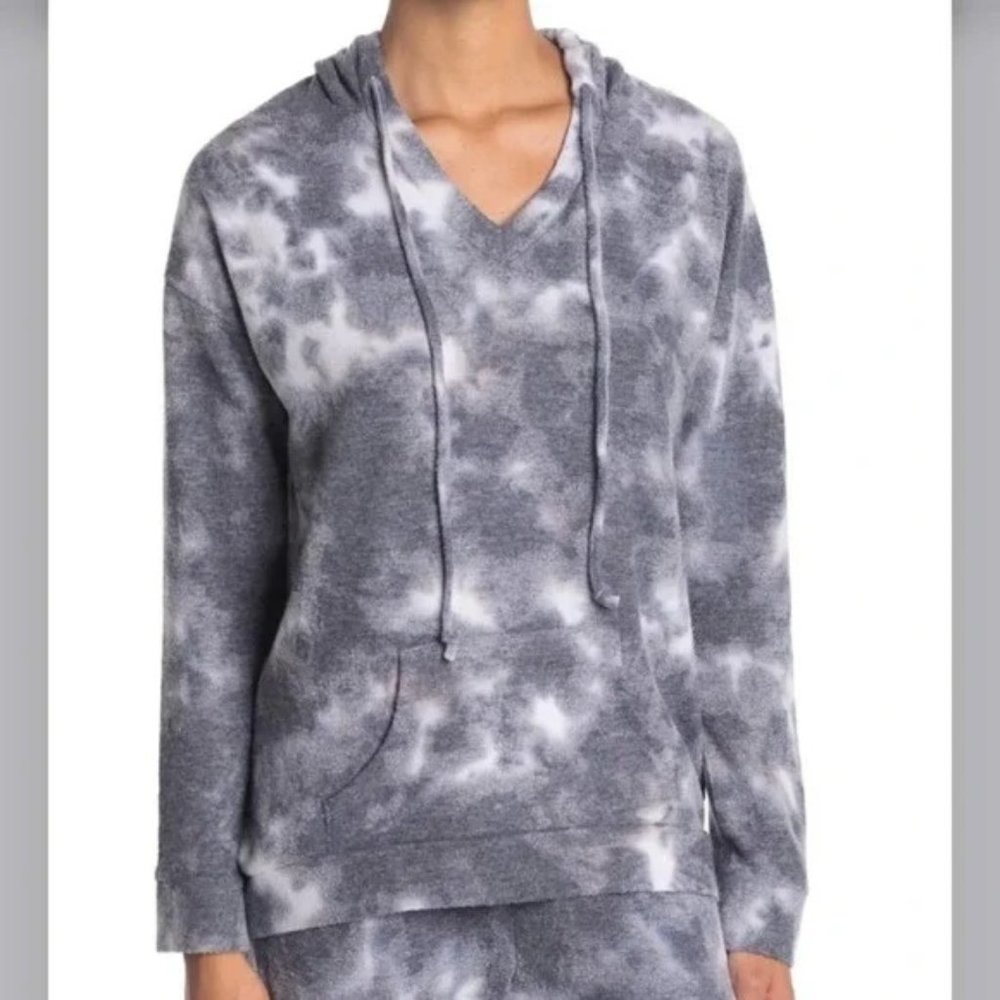 NWT Theo & Spence Women's Black White Tie Dye Hooded Sweatshirt Size S $60 G474